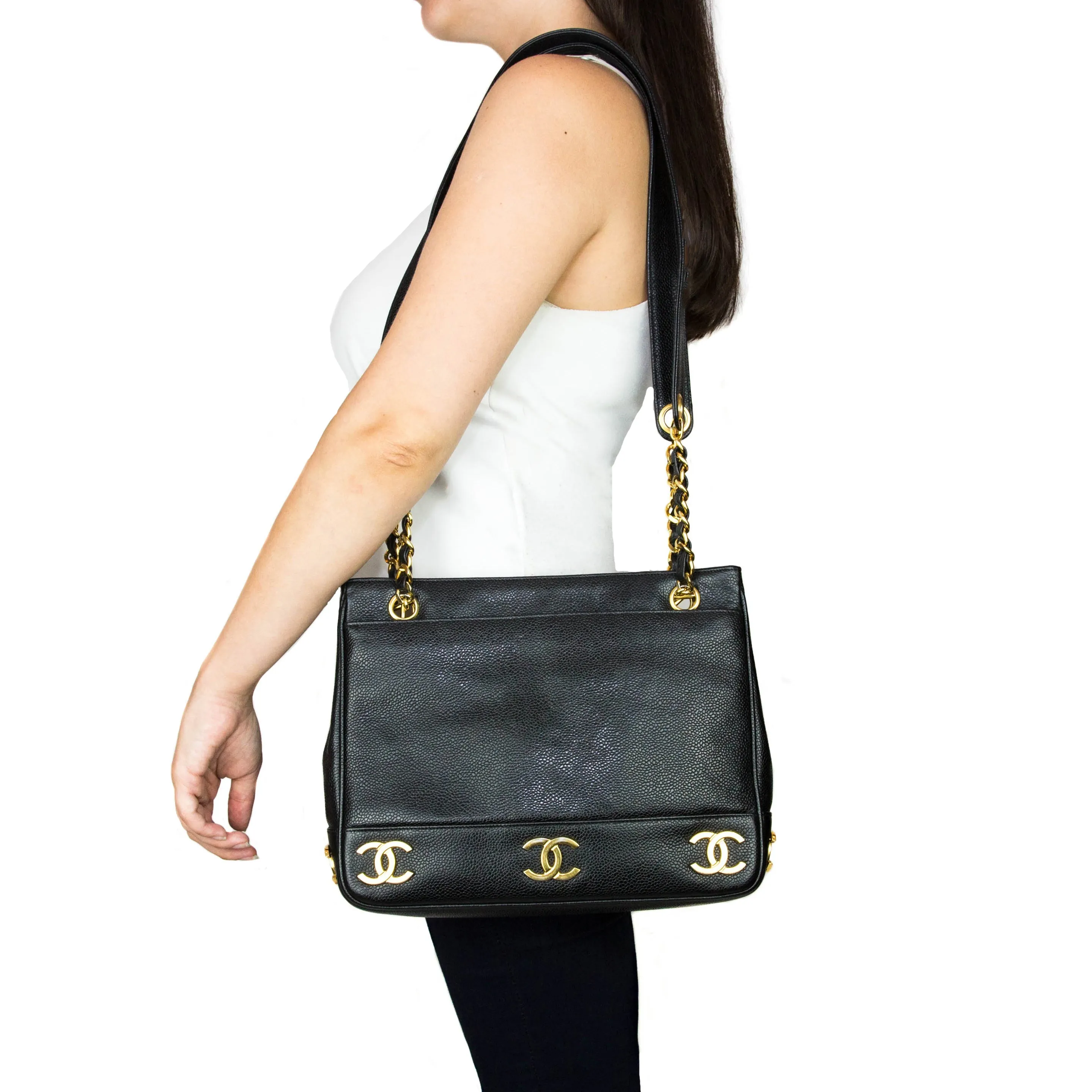 Chanel Vintage Black Caviar Multi Emblem Tote