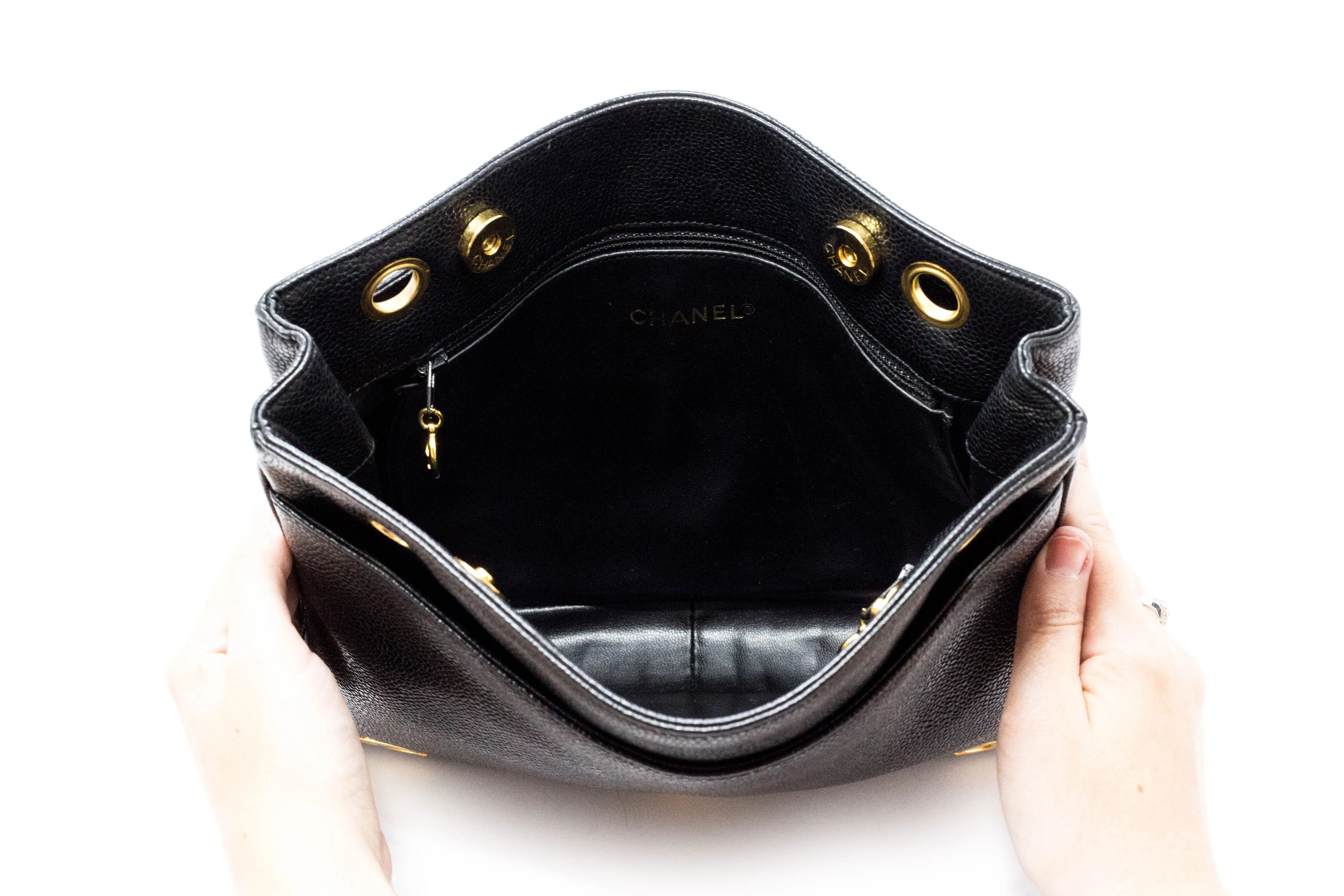 Chanel Vintage Black Caviar Multi Emblem Tote