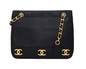 Chanel Vintage Black Caviar Multi Emblem Tote