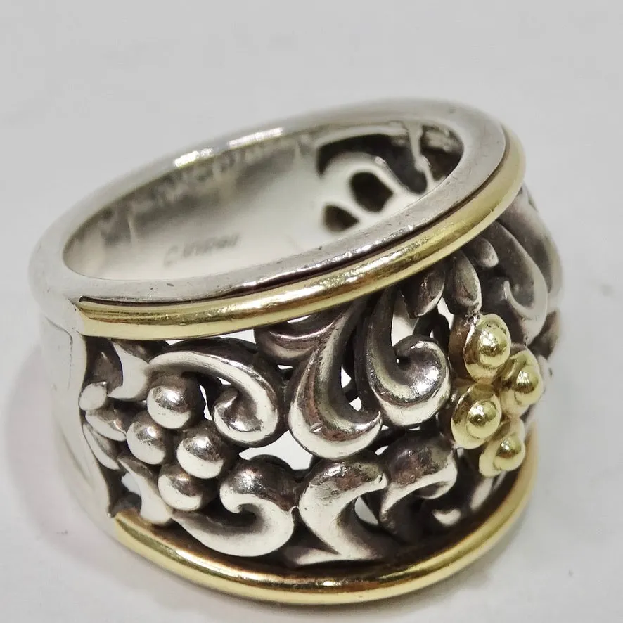 Charles Krypell Sterling Silver and 18K Gold Ivy Dome Ring