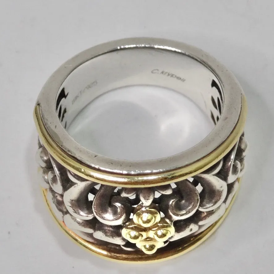 Charles Krypell Sterling Silver and 18K Gold Ivy Dome Ring