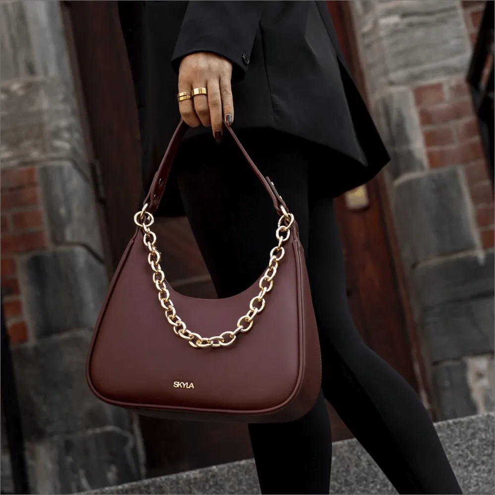 Charlie Vegan Leather Shoulder Bag | Auburn