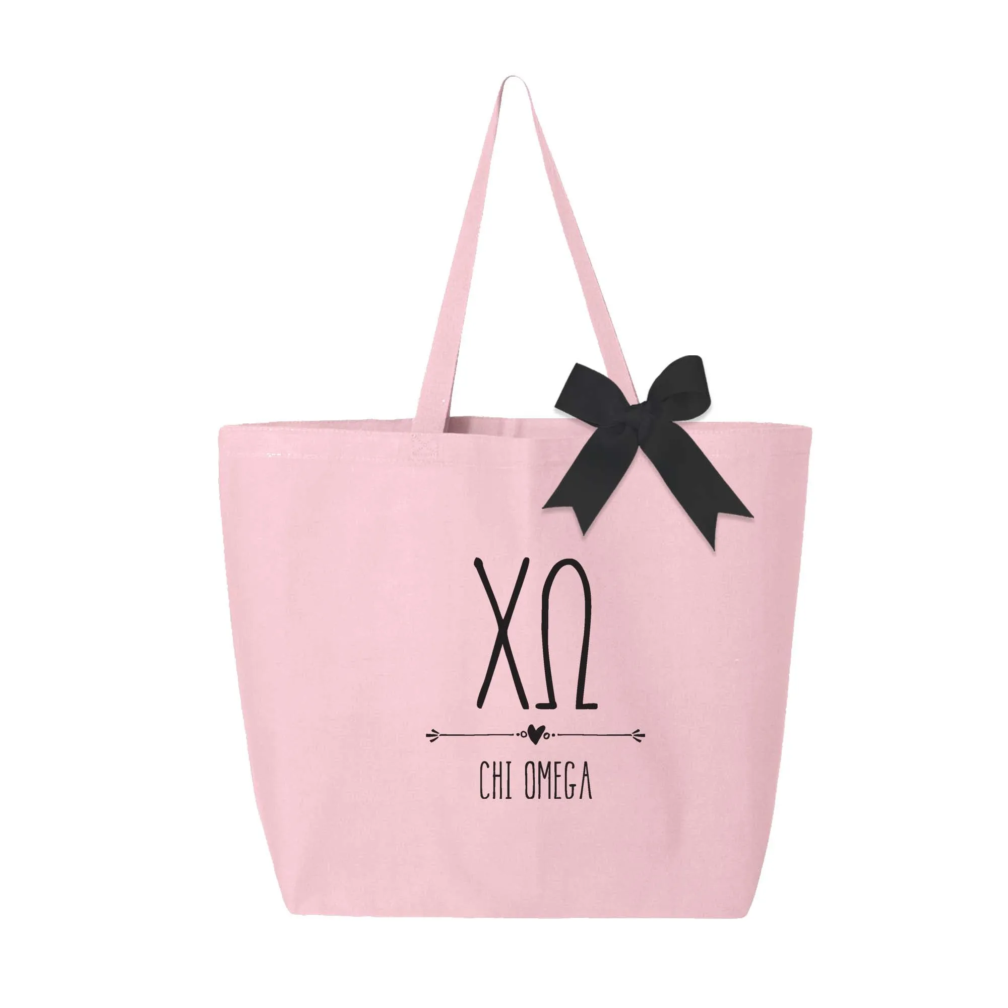 Chi Omega Pink Canvas Tote Bag with Black Bow