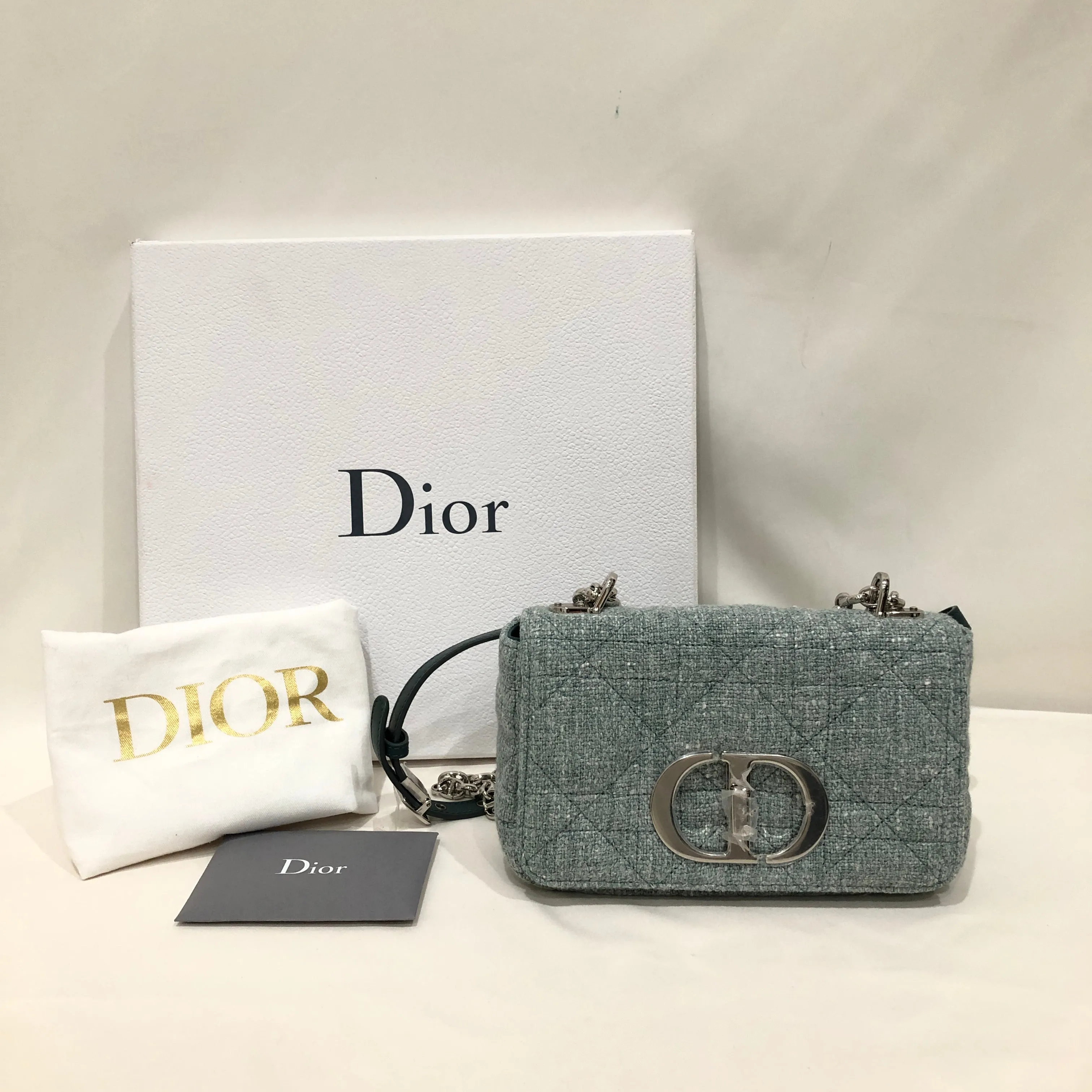 Christian Dior Green Tweed Caro Bag Macrocannage Shoulder Bag Sku# 81851