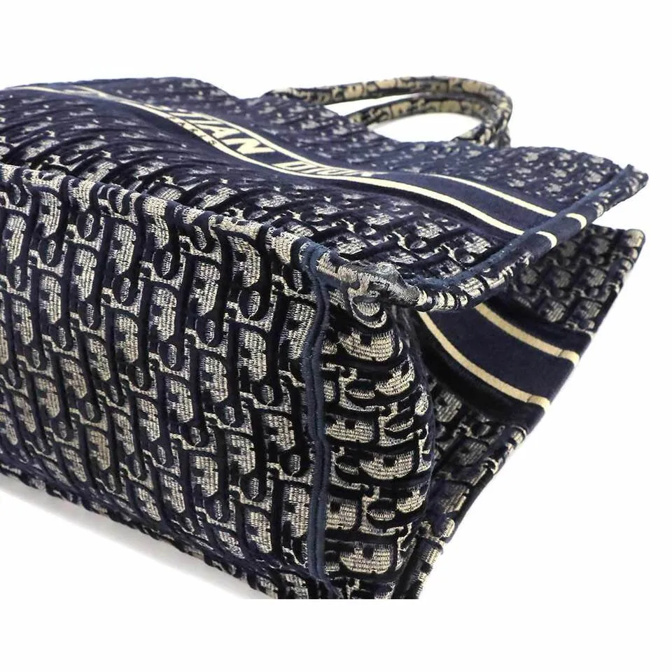 Christian Dior Oblique Book Large Velvet Navy Tote Bag