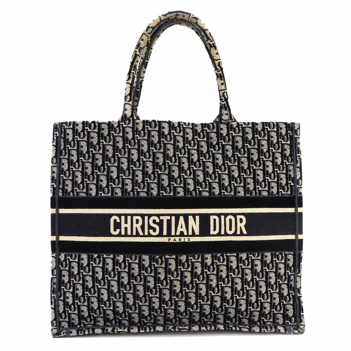 Christian Dior Oblique Book Large Velvet Navy Tote Bag