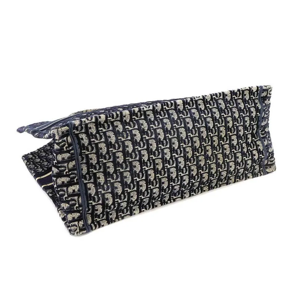 Christian Dior Oblique Book Large Velvet Navy Tote Bag