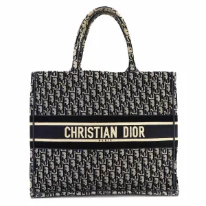 Christian Dior Oblique Book Large Velvet Navy Tote Bag