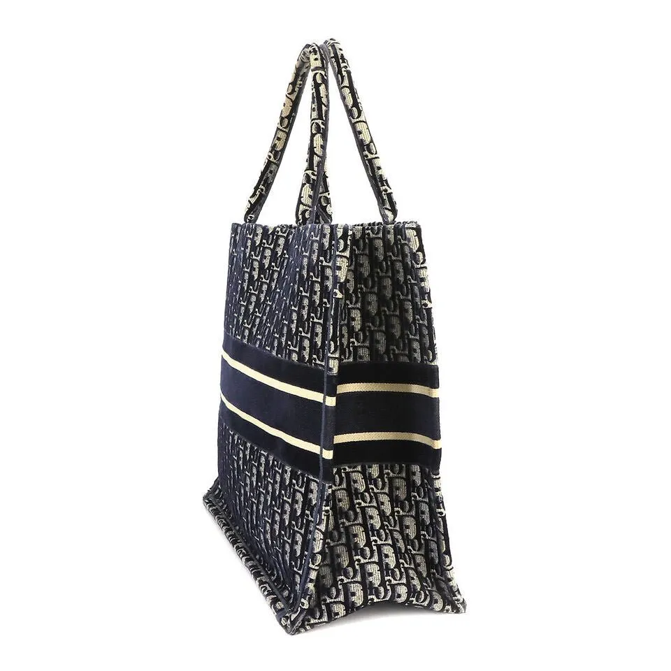 Christian Dior Oblique Book Large Velvet Navy Tote Bag