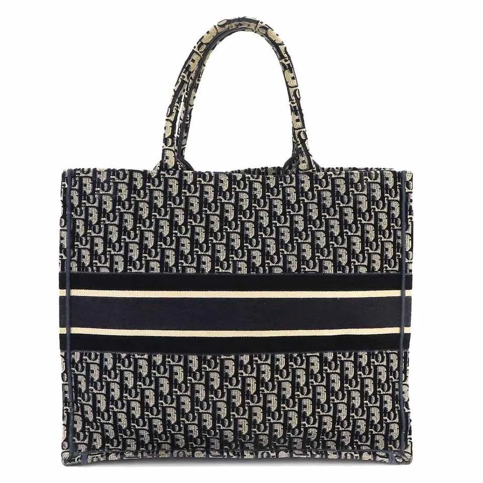 Christian Dior Oblique Book Large Velvet Navy Tote Bag