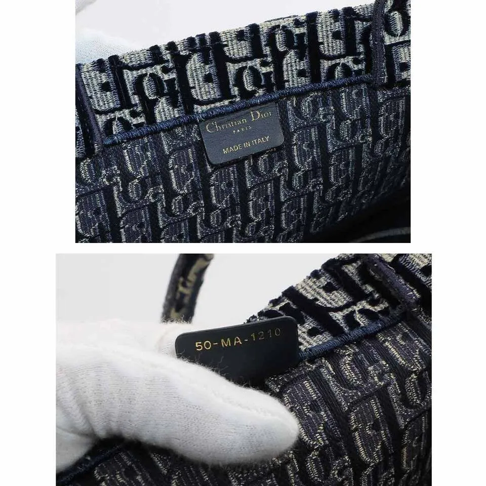 Christian Dior Oblique Book Large Velvet Navy Tote Bag