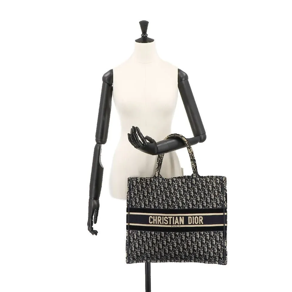 Christian Dior Oblique Book Large Velvet Navy Tote Bag
