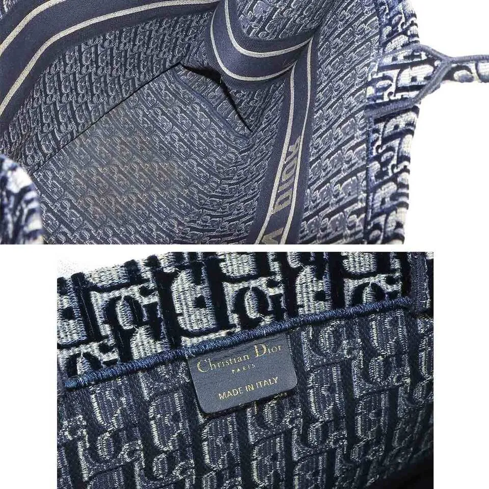 Christian Dior Oblique Book Large Velvet Navy Tote Bag