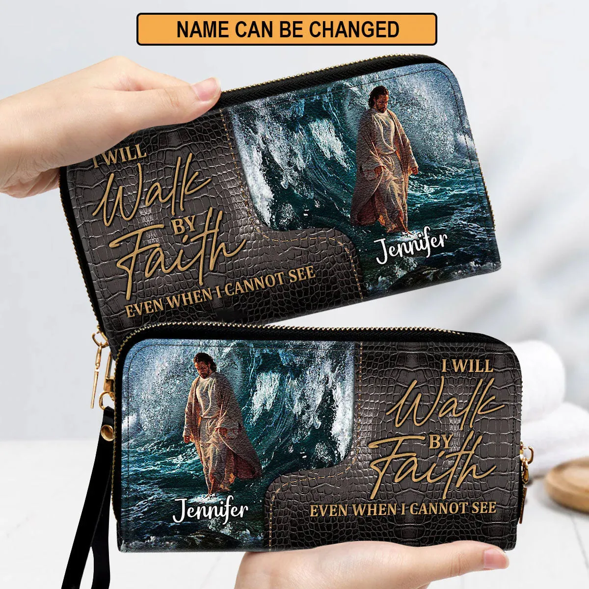 Christianartbag Clutch Purse, I Will Walk By Faith Even I Cannot See Clutch Purse For Women, Personalized Name, Christian Gifts For Women, CAB10091223.