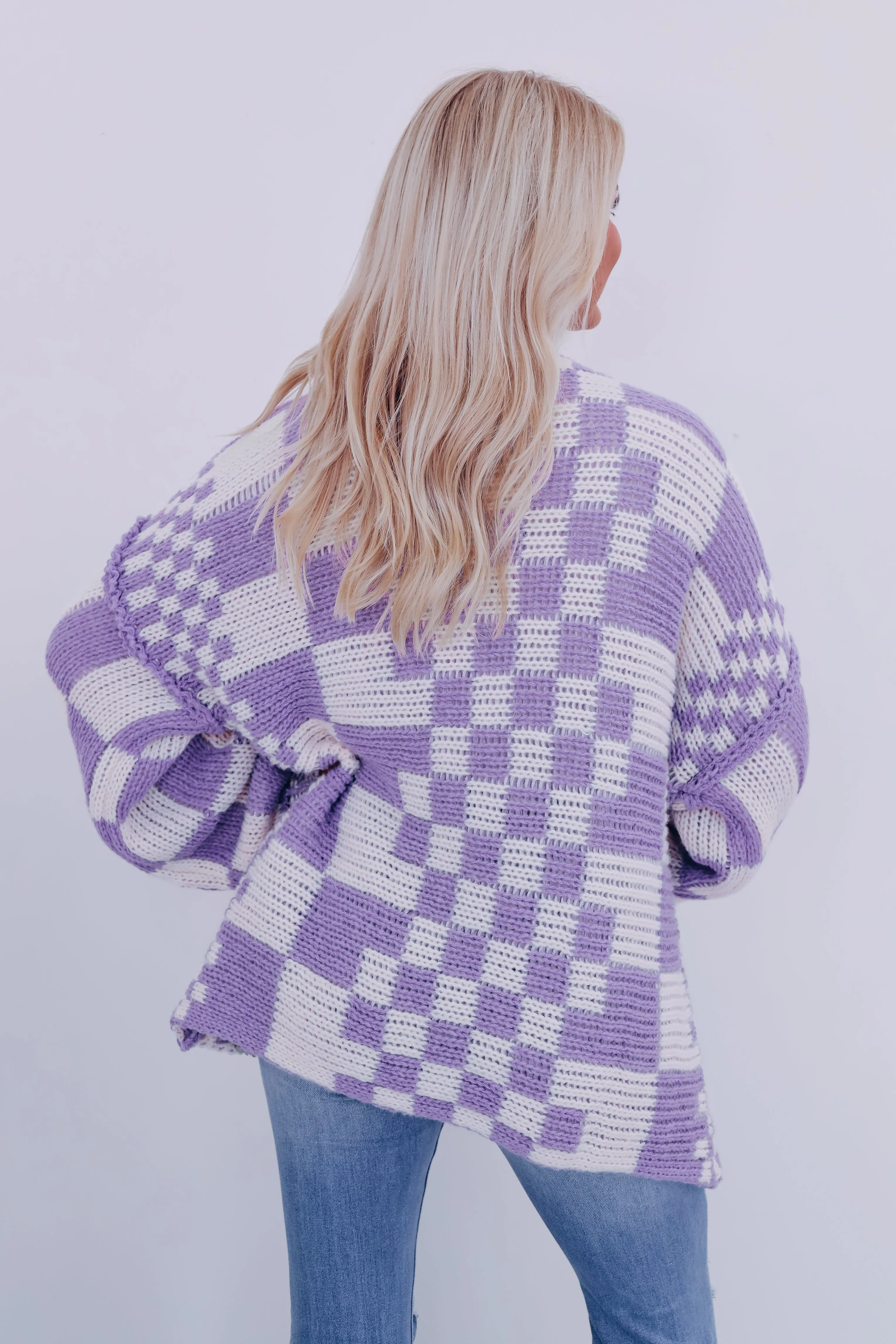 Clara Checkered Cardigan - Lavender Combo