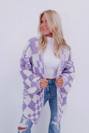 Clara Checkered Cardigan - Lavender Combo