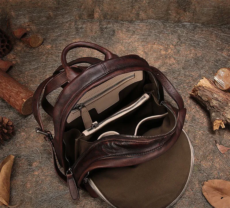 Classic Coffee Leather Small Rucksack Bag Womens Compact Leather Backpack Ladies Backpack Purse