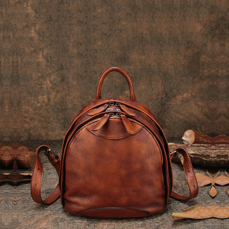 Classic Coffee Leather Small Rucksack Bag Womens Compact Leather Backpack Ladies Backpack Purse