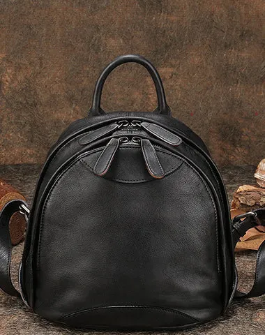 Classic Coffee Leather Small Rucksack Bag Womens Compact Leather Backpack Ladies Backpack Purse