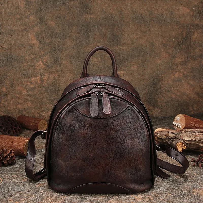 Classic Coffee Leather Small Rucksack Bag Womens Compact Leather Backpack Ladies Backpack Purse