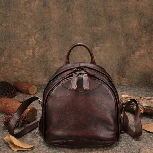 Classic Coffee Leather Small Rucksack Bag Womens Compact Leather Backpack Ladies Backpack Purse
