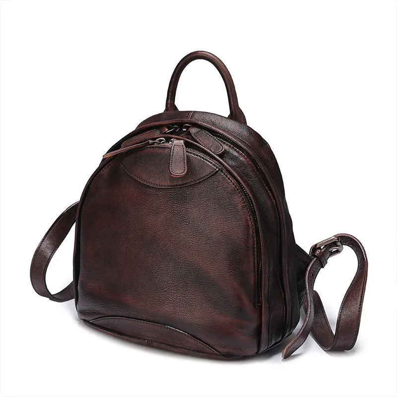 Classic Coffee Leather Small Rucksack Bag Womens Compact Leather Backpack Ladies Backpack Purse
