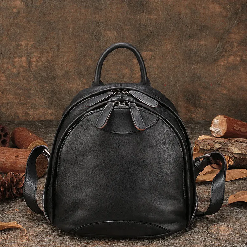 Classic Coffee Leather Small Rucksack Bag Womens Compact Leather Backpack Ladies Backpack Purse