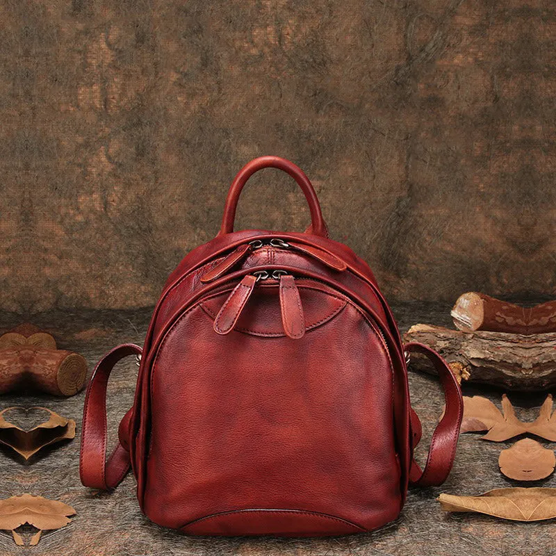 Classic Coffee Leather Small Rucksack Bag Womens Compact Leather Backpack Ladies Backpack Purse