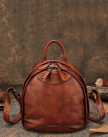 Classic Coffee Leather Small Rucksack Bag Womens Compact Leather Backpack Ladies Backpack Purse