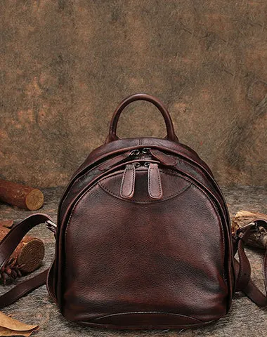 Classic Coffee Leather Small Rucksack Bag Womens Compact Leather Backpack Ladies Backpack Purse