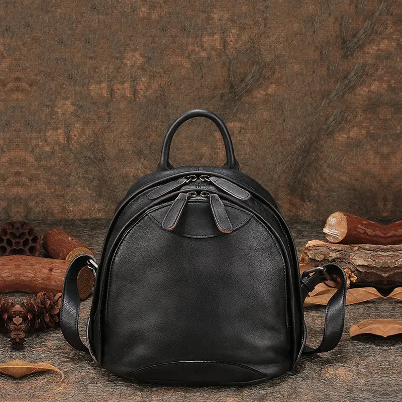 Classic Coffee Leather Small Rucksack Bag Womens Compact Leather Backpack Ladies Backpack Purse