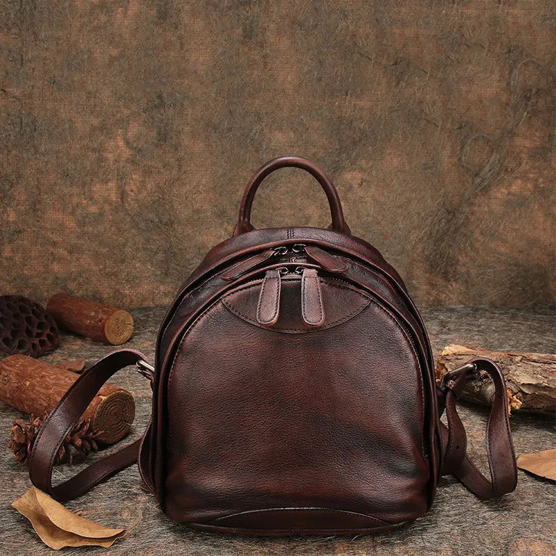 Classic Coffee Leather Small Rucksack Bag Womens Compact Leather Backpack Ladies Backpack Purse