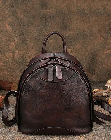 Classic Coffee Leather Small Rucksack Bag Womens Compact Leather Backpack Ladies Backpack Purse