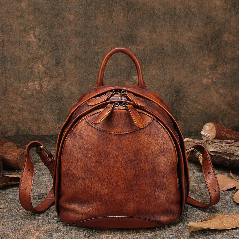 Classic Coffee Leather Small Rucksack Bag Womens Compact Leather Backpack Ladies Backpack Purse