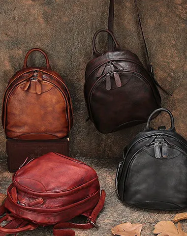 Classic Coffee Leather Small Rucksack Bag Womens Compact Leather Backpack Ladies Backpack Purse