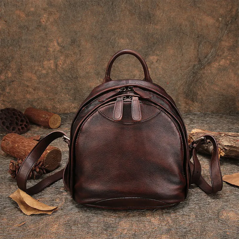Classic Coffee Leather Small Rucksack Bag Womens Compact Leather Backpack Ladies Backpack Purse