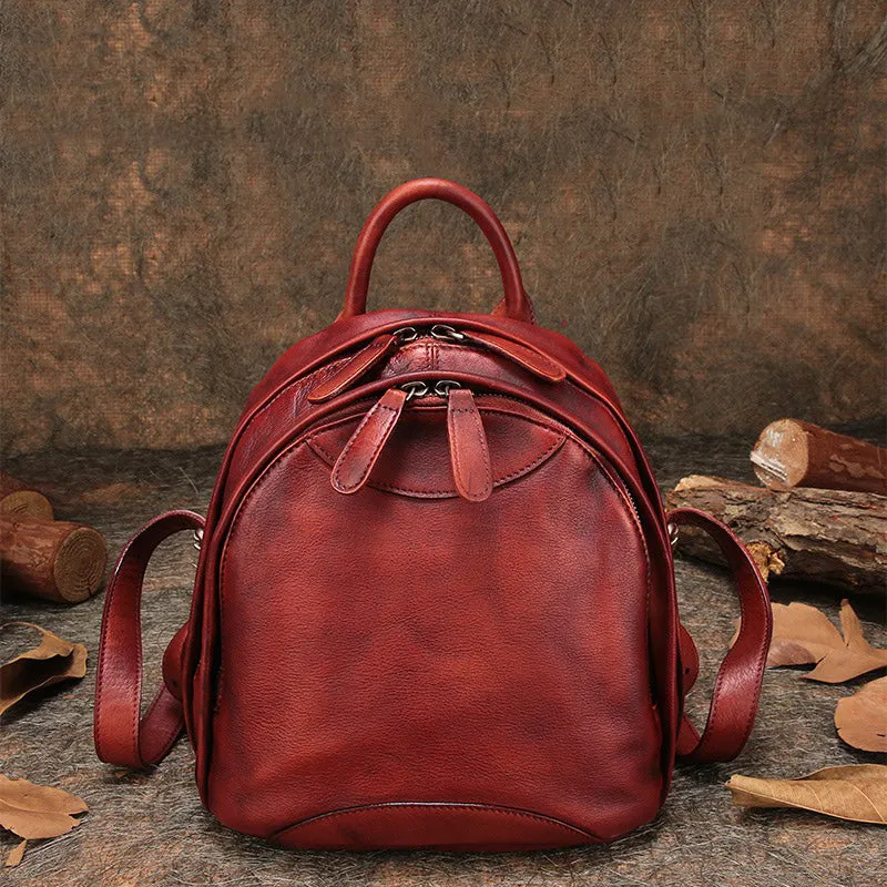 Classic Coffee Leather Small Rucksack Bag Womens Compact Leather Backpack Ladies Backpack Purse