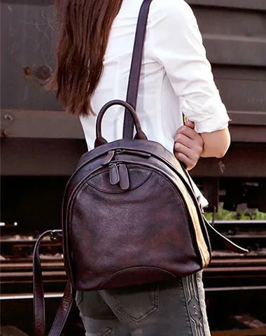 Classic Coffee Leather Small Rucksack Bag Womens Compact Leather Backpack Ladies Backpack Purse