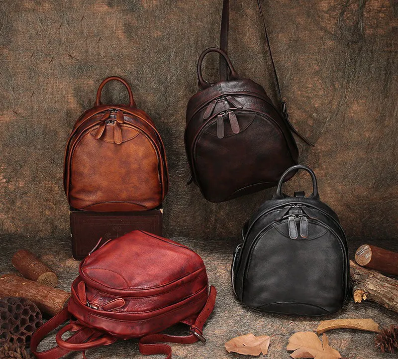Classic Coffee Leather Small Rucksack Bag Womens Compact Leather Backpack Ladies Backpack Purse