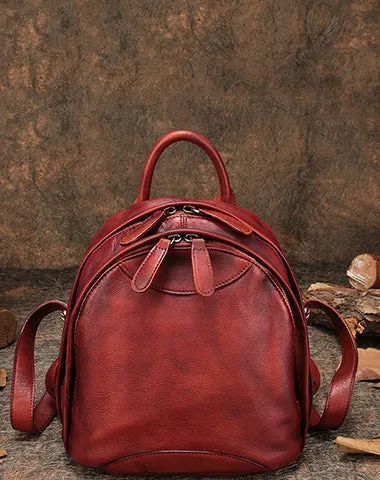 Classic Coffee Leather Small Rucksack Bag Womens Compact Leather Backpack Ladies Backpack Purse