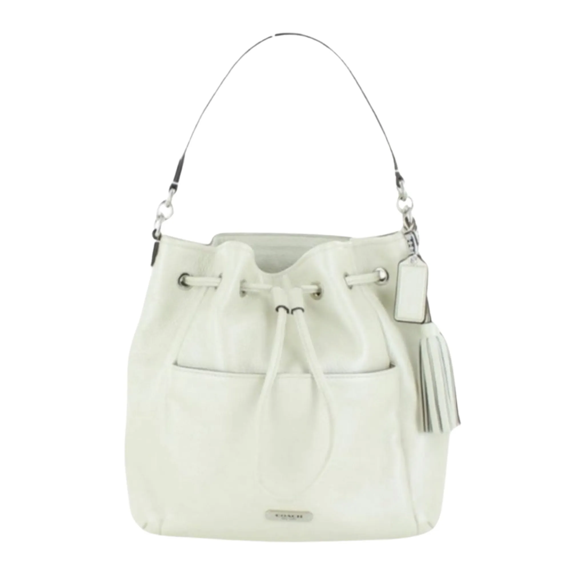 COACH Avery Leather Drawstring Shoulder Bag Pearl/Ivory #F27003