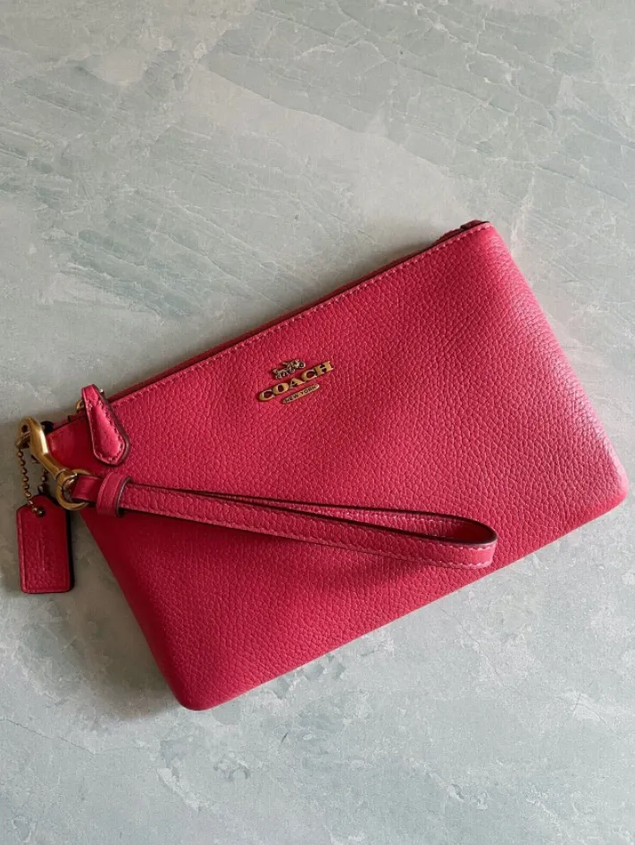 Coach Wristlet Small Wallet Pebbled Leather Watermelon 22952 Bag NEW
