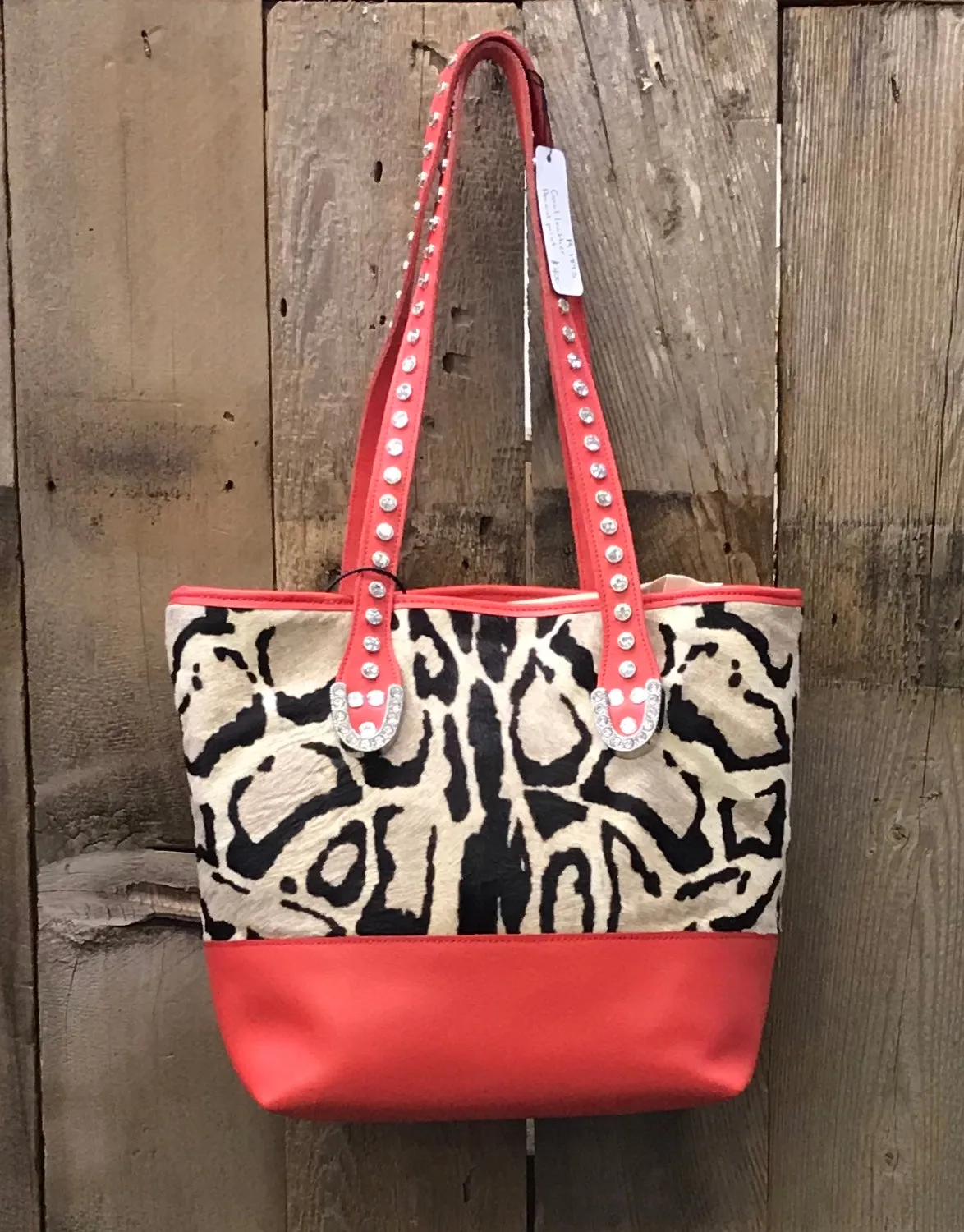 Coral Leather With Snow Leopard Hair Handbag