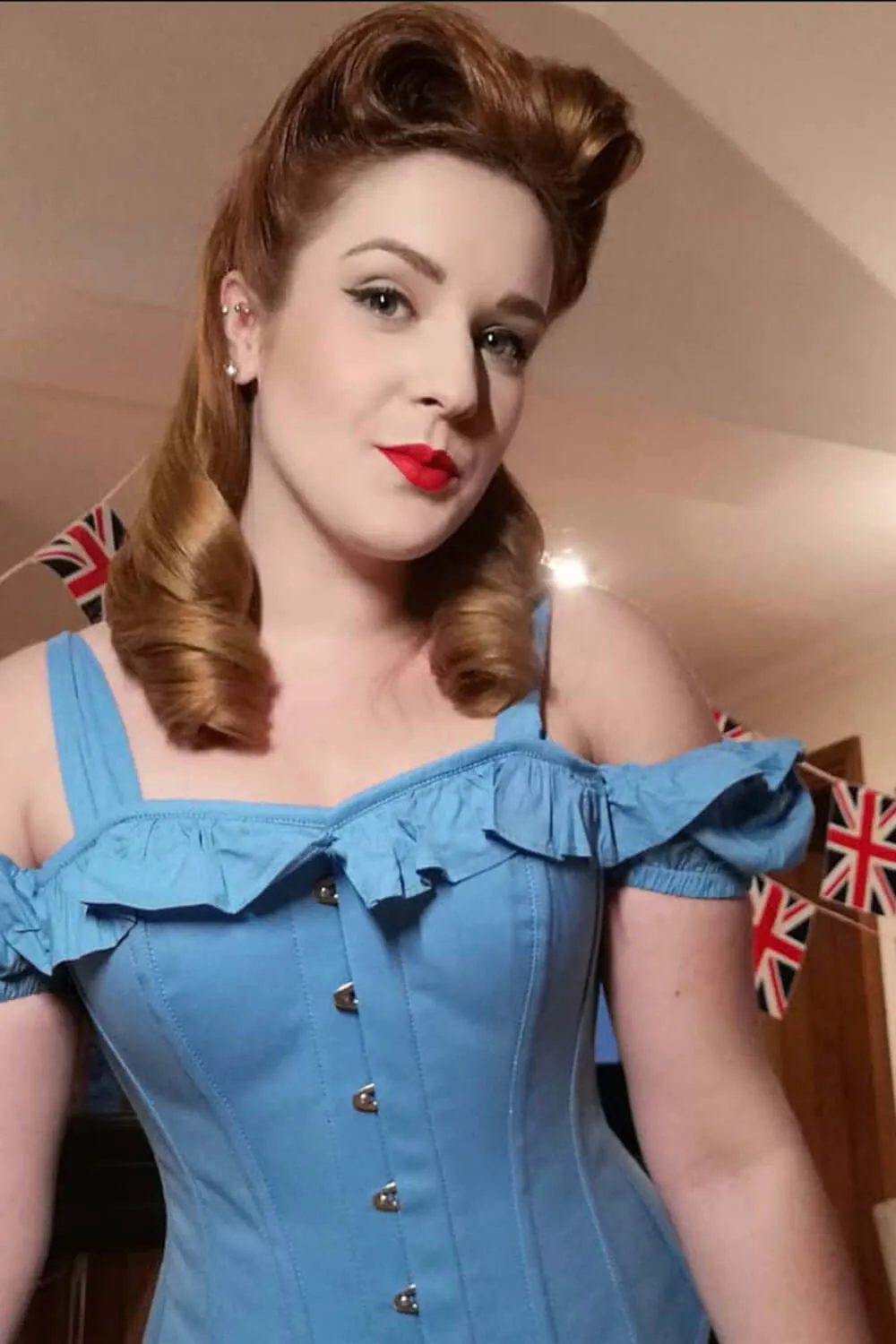Cornflower Blue Cotton Overbust With Sleeves And Shoulder Straps