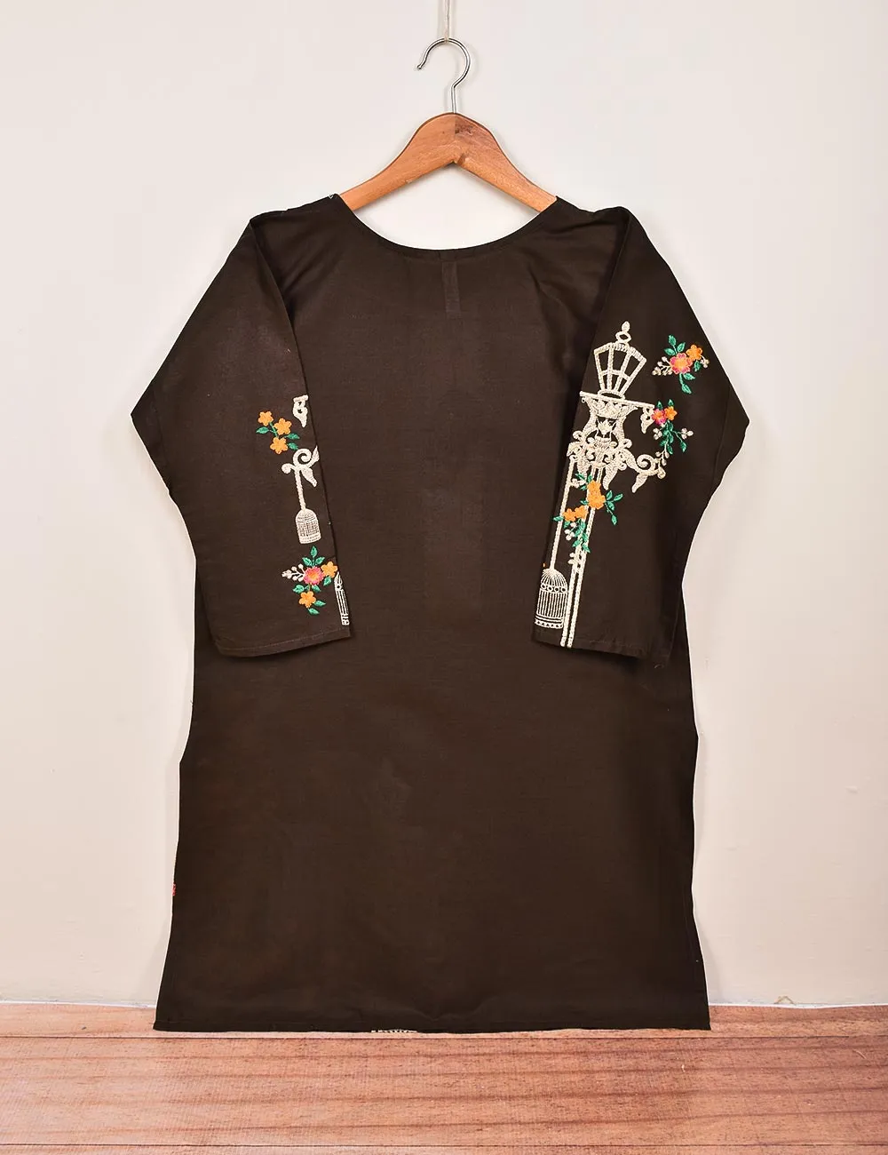 Cotton Embroidered Stitched Kurti - Majestic-Cage-(TS-021F-DarkBrown)
