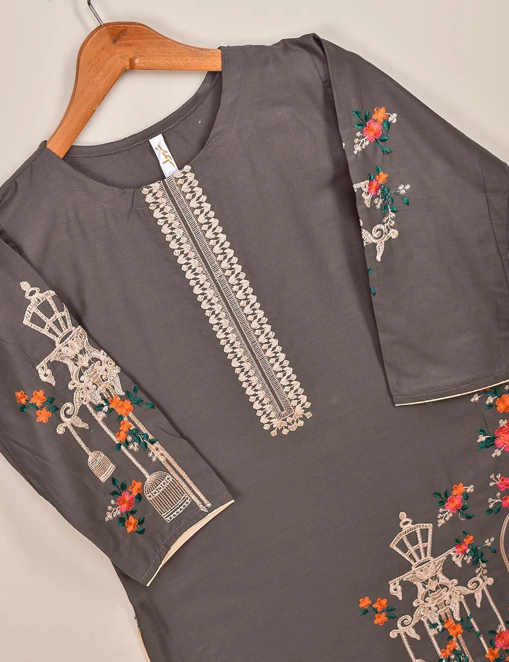 Cotton Embroidered Stitched Kurti - Majestic Cage (TS-021G-PurplishGrey)