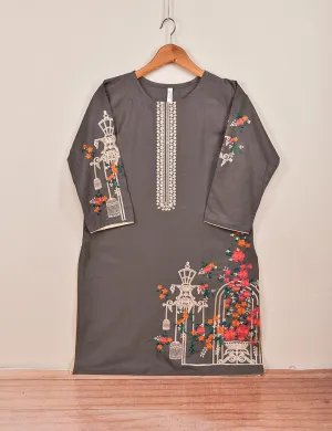 Cotton Embroidered Stitched Kurti - Majestic Cage (TS-021G-PurplishGrey)