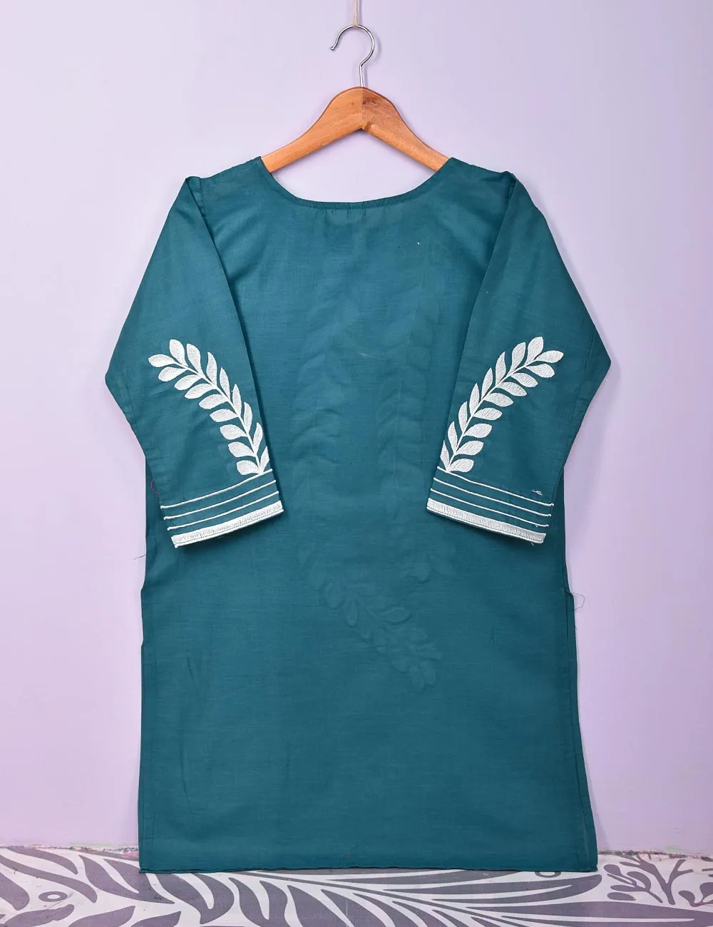 Cotton Embroidered Stitched Kurti - Renewed Carnation (TS-007C-Turquoise)