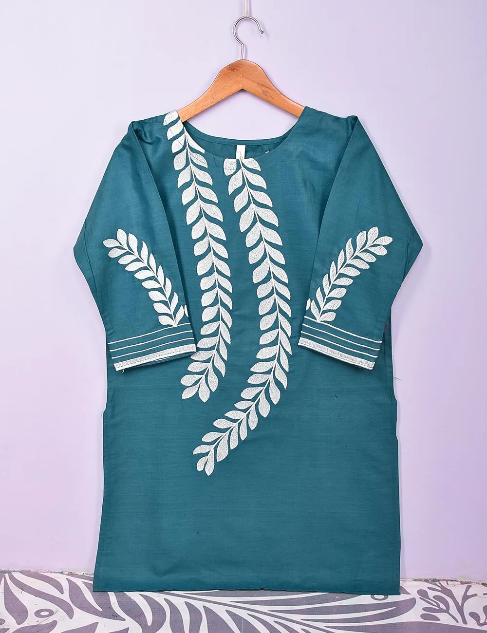 Cotton Embroidered Stitched Kurti - Renewed Carnation (TS-007C-Turquoise)
