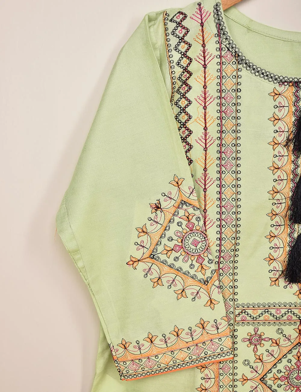 Cotton Jacquard Stitched Kurti - (TS-093A-LightGreen)